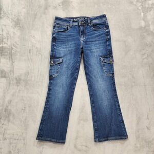 American Eagle Jeans Womens‎ 6 Blue Mid Rise Kick Boot Cargo Flare Stretch Denim